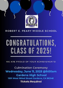 8th Grade Culmination Ceremony Announcement.